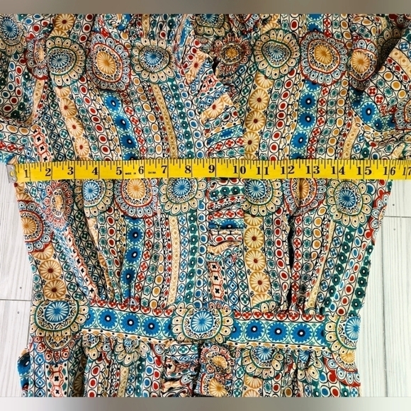 Marc Jacobs Floral and Paisley Print Ruffle Silk Dress in Cream and Green Size 6 - Picture 10 of 14